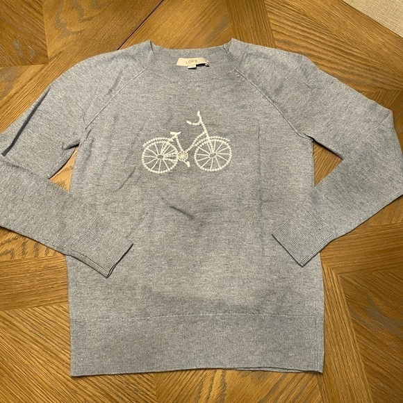LOFT Embroidered Bicycle Baby Blue Sweater - Picture 4 of 8